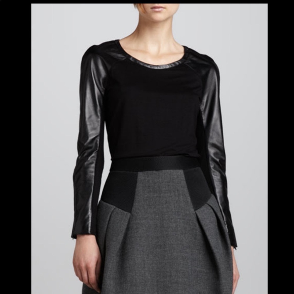 Milly Raglan leather long sleeve top